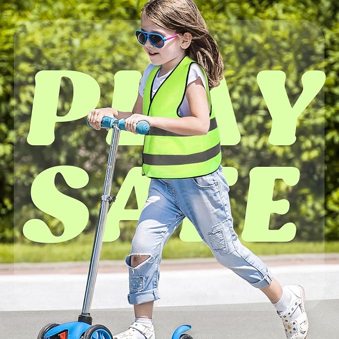 Zhanmai 50 Pcs Kids Safety Vest Bulk High Visibility Reflective Construction Vest with Strips Neon for Traffic Child Outdoor (Yellow)