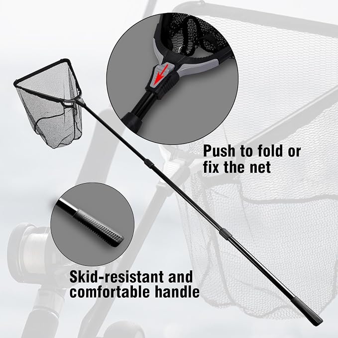 Fiblink Folding Aluminum Fishing Landing Net Fish Net with Extending Telescoping Pole Handle