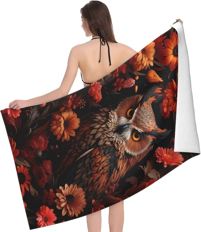 Cute Bird Beach Towel,32x52in,Quick-Dry Sand-Free Bath Towels,Microfiber Lightweight for Travel Pool Yoga Beach Outdoor Activities Decor Accessories Gifts (Eagle Floral)