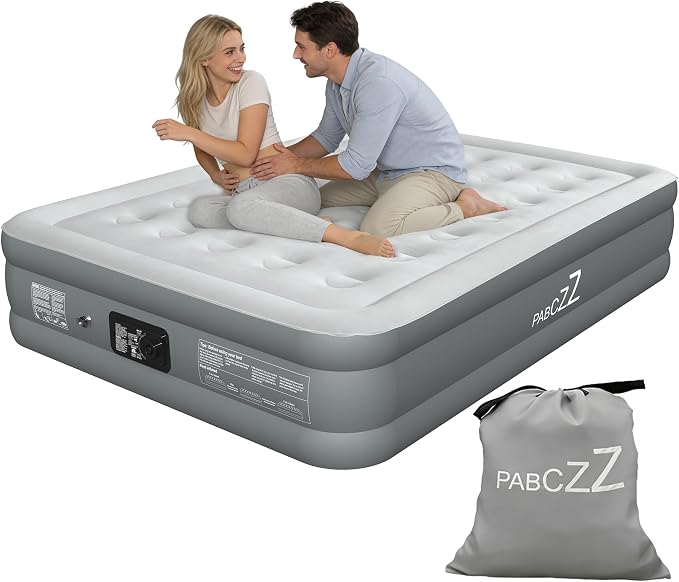 air Mattress Queen with Built in Pump – 18-Inch Thickened Inflatable Mattress for Easy Travel, Supports Up to 650 Pounds Pounds (Dark Gray, Queen)