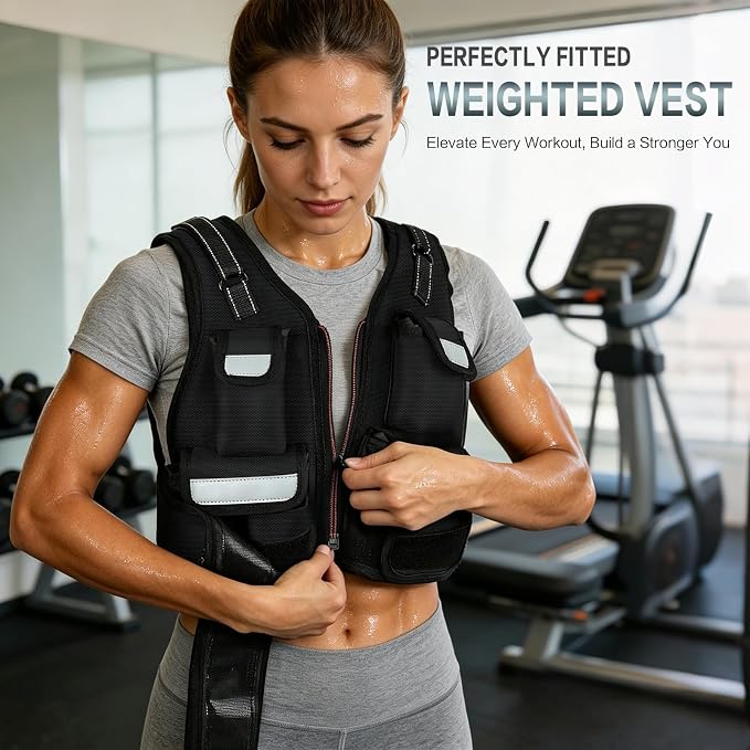 KRYLIX Adjustable Weighted Vest 0-18lbs Wide Range Adjustment Adjustable Shoulder Straps 12 Removable Iron Sand Bags Storage Pocket Reflective Strips for Running Walking Workout Training Washable for Women Woman