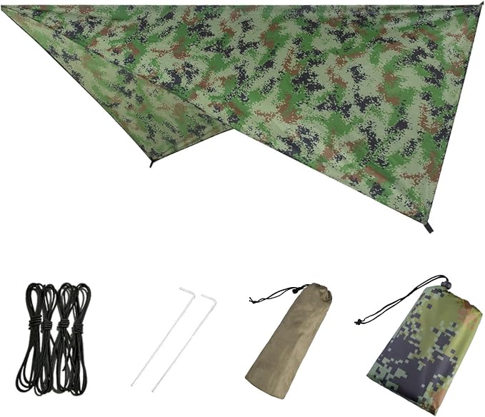 Azarxis Hammock Camping Tarp Rain Fly, Waterproof Tent Shelter Awning Sunshade Cloth Picnic Mat for Outdoor Hiking Beach Backpacking - Included Guy Lines & Stakes
