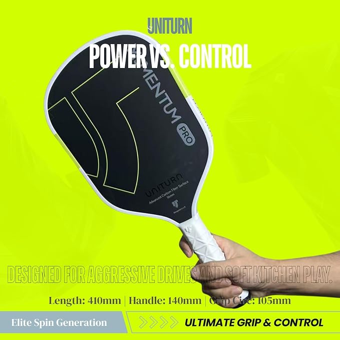 Pickleball Paddle – T700 Raw Carbon Fiber, Silicone Grip | Momentum PRO 16mm Control Core, Hyperfoam Edge