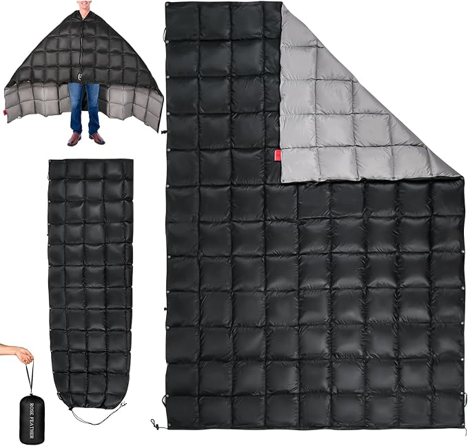 Down Camping Blanket - Lightweight, Packable, Warm & Puffy Outdoor Travel Quilt for Sleep, Hiking, Backpacking, Stadium, Festivals, Water-Resistant Sleeping Bag 55"x79"