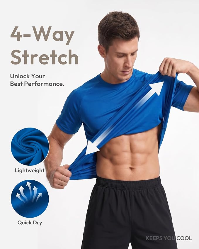 Workout Shirts for Men Short Sleeve Quick Dry Athletic Gym Active T Shirt Moisture Wicking
