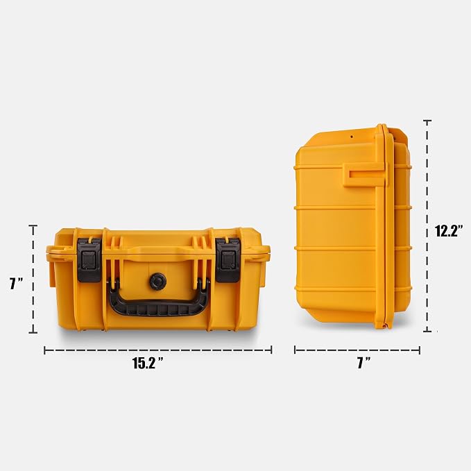 Fishing Reels Storage Case 15Inches,Heavy Duty Waterproof Fishing Wheel Protective Hard Case, Tackle Collection Holder Box, 9pcs Adjustable Shockproof Dividers (Yellow)