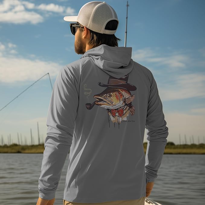 Palmyth Fishing Hoodie for Men Long Sleeve Sun Protection UV UPF 50+ Shirts | Hidden Zipper Pocket, Thumb Loops, Quick-Dry, Side Mesh Panels, Lens Cleaning Cloth, 4-Way Stretch
