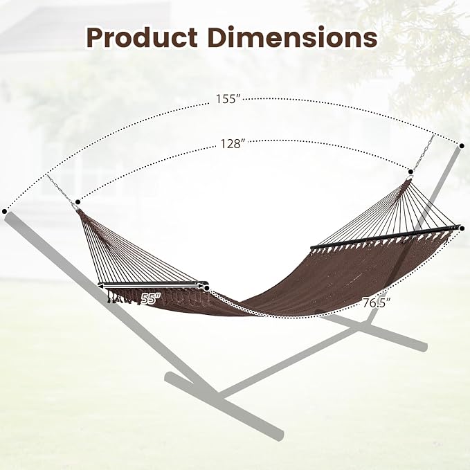 Tangkula 10.5FT Caribbean Double Hammock, Heavy Duty Portable Hammock with Curved Spreader Bars, Soft-Spun Polyester Rope, 2 Person Outdoor Hammocks for Outside, 600 lbs Max Load