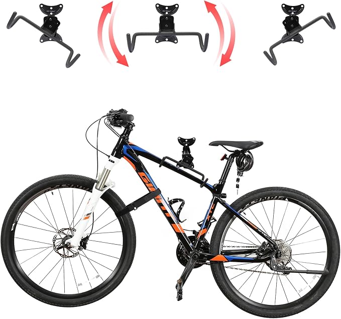 UU-Major Bike Wall Mount,Heavy Duty Bike Hanger, Mounted Bike Hook for Garage Wall,Horizontal Bike Rack for MTB,Road And Hybrid Bikes Storage,Thicker Metal With Rubber Coating.(Adjustable*1Pack)