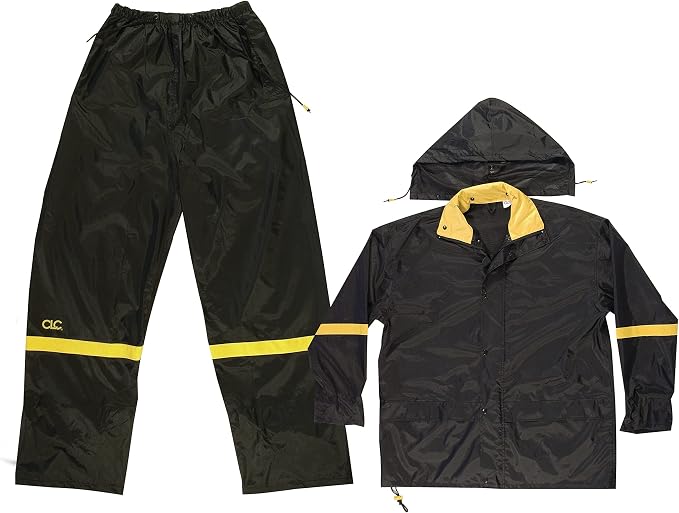 CLC Custom Leathercraft R1034X 2-Piece Nylon Rain Suit with Detachable Hood, Black, 4XL