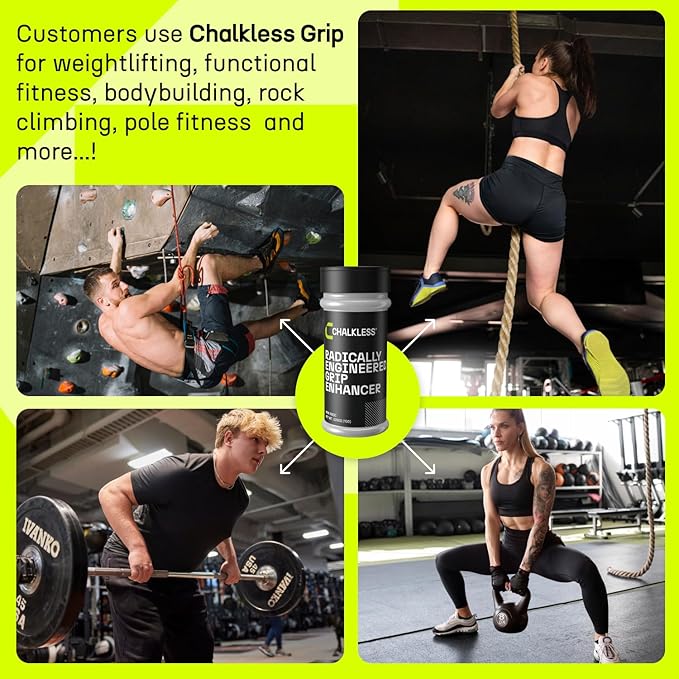 Chalkless Grip Enhancer - Premium Liquid Chalk Alternative & Less Mess Hand Chalk for Weightlifting, Powerlifting, Yoga, Gaming, Climbing, and More, Non-Toxic Long-Lasting & Reliable