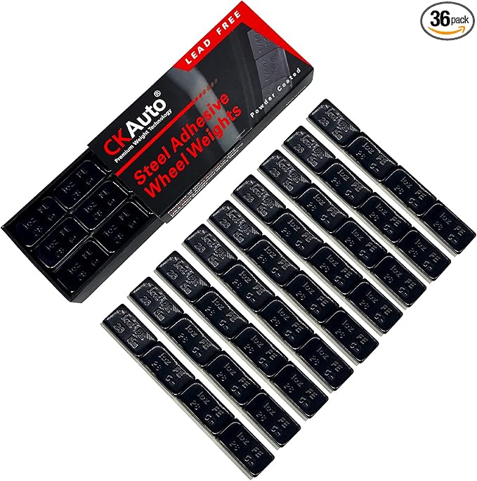 CKAuto 1oz, Black, Adhesive Stick on Wheel Weights,EasyPeel Tape, 36 oz/Box, US Quality(36pcs)