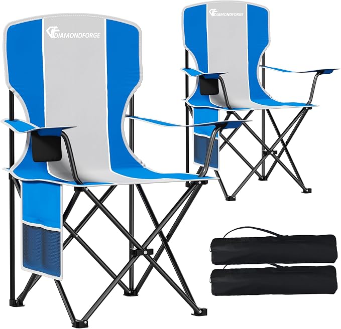 Camping Chairs, 300 LBS High Back Lawn Chairs Folding 2 Packs (Blue Gray) | Outdoor Portable Folding Camping Chairs for Adults, with Cup Holder for Picnic, Lawn, Beach, Park, Fishing and Sports