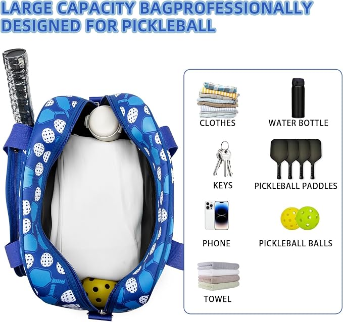 ROYALFAIR Pickleball Bag, Pickleball Tote Bag Large Capacity Adjustable Shoulder Strap for Pickleball Paddle Shoulder Bag, Made of neoprene, Has insulation and waterproof function ﻿