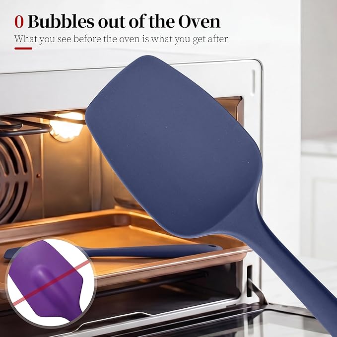 600ºF Heat Resistant Spatulas, High Heat Food Safe Semless Kitchen Silicone Scraper Set for Cooking Baking Mixing Scraping Stirring Nonstick Cookware Pan Bowl (3Pcs,Midniaht Blue)
