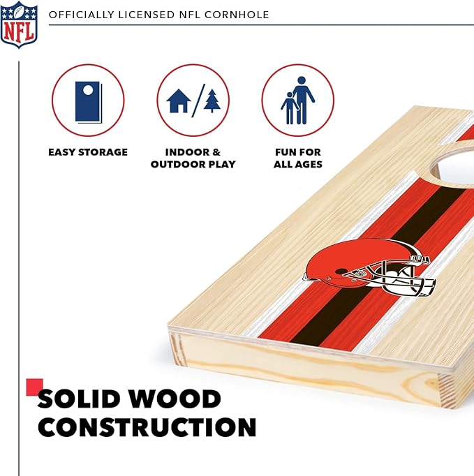 NFL Football Portable Size 1' x 2' Solid Wood Cornhole Set with Direct Print HD Team Graphics – Travel Size