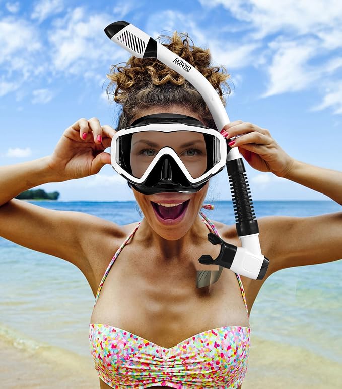 Aegend Snorkeling Gear for Adults Youth Kids, Snorkel Mask with Top Dry Valve - Panoramic View Anti-Leak and Anti-Fog with Mesh Bag for Snorkeling, Scuba Diving, Freediving & Swimming