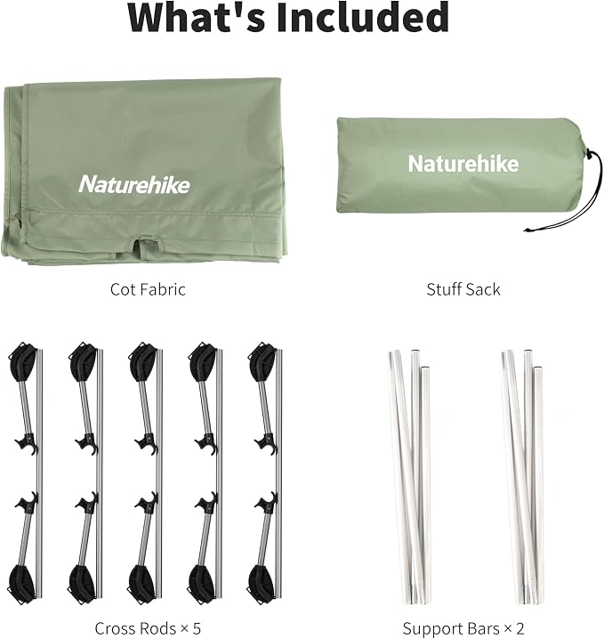 Naturehike GreenWild Camping Cot, Ultralight Folding Backpacking Cot, 60-Second Easy Set-Up, Supports 330lbs, Portable Camping Bed for Adults for Camping Hiking Travel Home