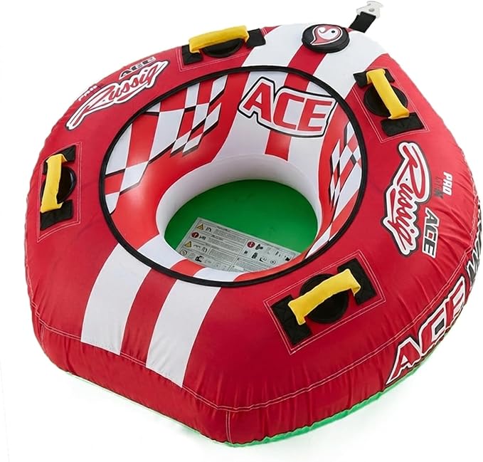 Zeraty Towable Tube for Boating 1-2 Riders, Heavy Duty Inflatable PVC Water Tube with 420D Nylon Cover & Reinforced Handles, Stable Deck Tube for Lake Ocean River, Towable for Water Sports Kids Adults