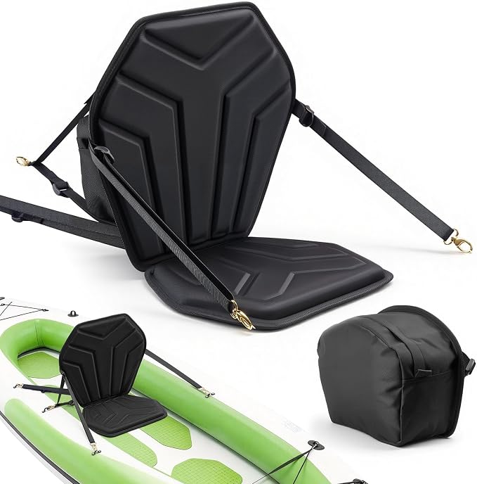 VEVOR Kayak Seat, Universal Paddle Board Seat with Adjustable Back Support, Multiple Thickness Options (0.5” to 2.6”), Soft Padded Cushion & Storage Bag for SUP, Canoe, Fishing Boat, Inflatable Kayak
