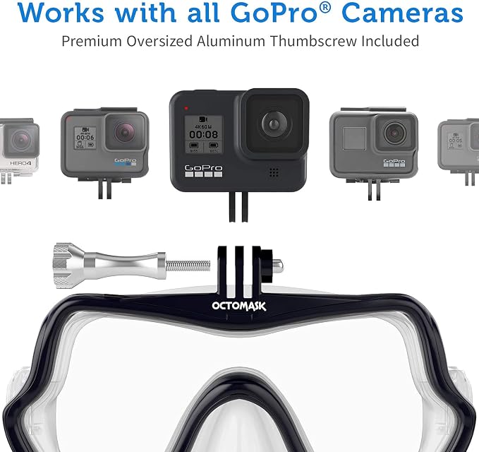 OCTOMASK - Frameless Scuba Mask w/Mount for all GoPro Hero Cameras for Scuba Diving, Snorkeling, Freediving