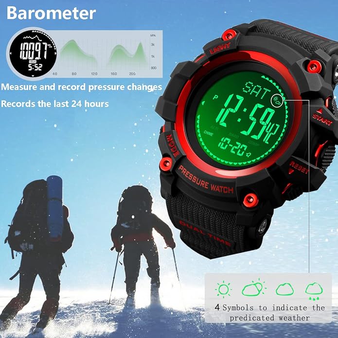 Watch Compass, Altimeter Barometer Thermometer Temperature, Pedometer, Military Army Waterproof Outdoors Sport Digital Watch for Men