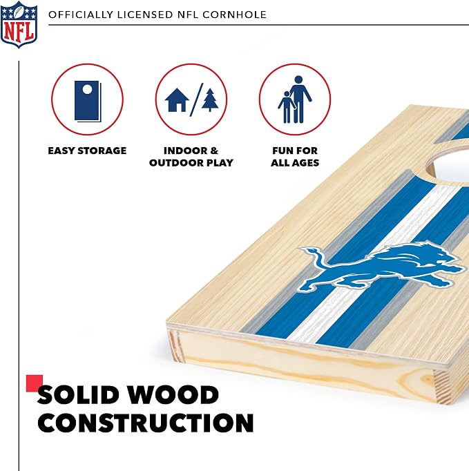 NFL Football Portable Size 1' x 2' Solid Wood Cornhole Set with Direct Print HD Team Graphics – Travel Size