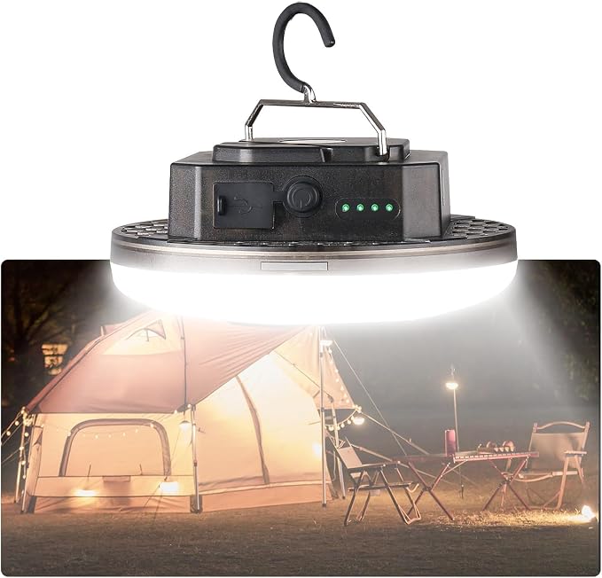 LED Rechargeable Camping Lantern 5000LM with Remote – 3 Color Modes & Stepless Dimming, USB-C in/Out, IPX5 Waterproof, Magnetic Hook, Portable Tent Light for Camping, Hiking & Glamping