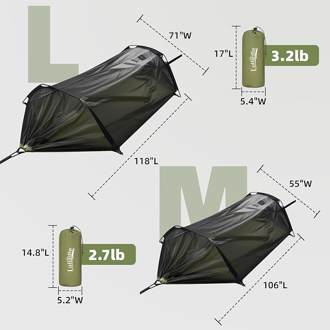 Lulladle Camping Hammock - 600lbs Capacity Portable Hammock with 2 Tree Straps and with Mosquito Net,Nylon Hanging Hammock Easy Setup and Pack for Outdoors Camping,Backpacking,Hiking - Double/Single