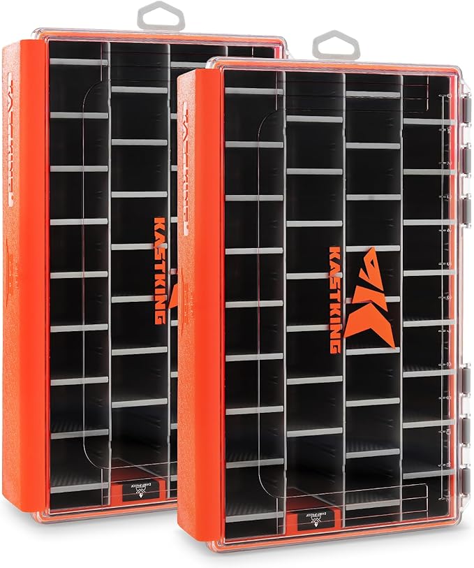 KastKing HyperSeal Waterproof Tackle Box, 3700 Deep Tackle Trays, Fishing Tackle Box Organizer With Removable Dividers, Fishing Gear & Fishing Accessories Storage, 2 Packs