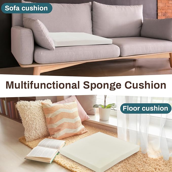 Frienda 2 Pack 2" x 24" x 24" Upholstery High Density Foam Cushion Replacement Square Cut to Size Foam Couch for Chair Couches Padding Shipping Packing DIY Cosplay Projects(White)