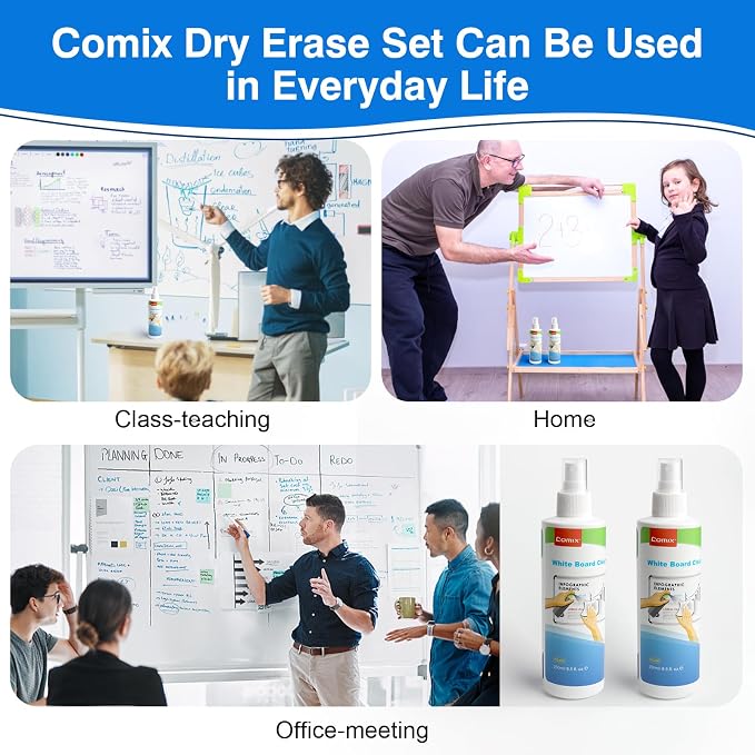 Comix Whiteboard Cleaner, 8.5oz Dry Erase Cleaner, Non-Toxic White board Cleaning Spray, 4 Pack
