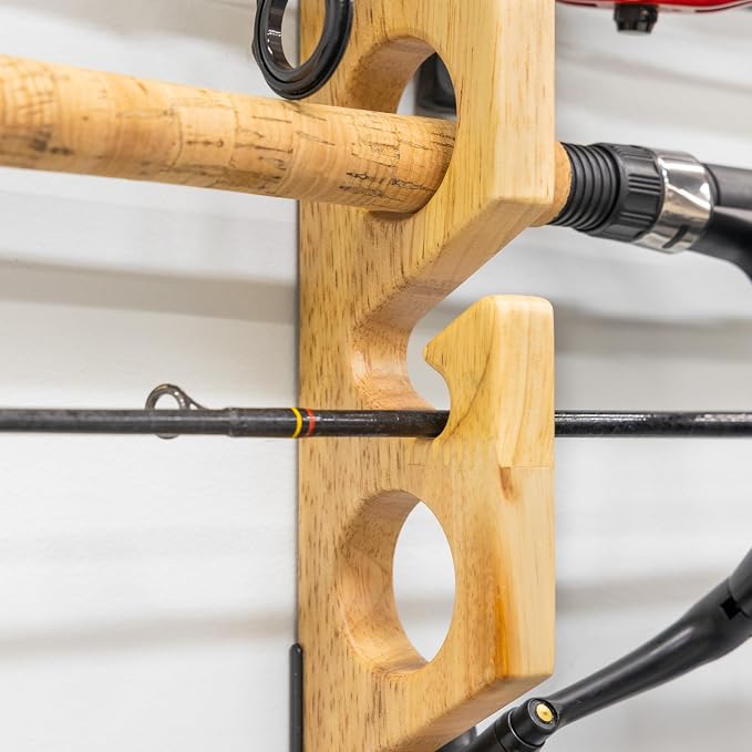 StoreYourBoard Stillwater Fishing Pole Holders for Garage, Wall and Ceiling Storage Rack for Fishing Rods, Solid Wood Garage Organizer Holds 8 Rods or Combos up to 40 lbs
