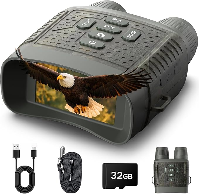 4K Night Vision Goggles, Night Vision Binoculars with 3″ Screen, 10X Digital Zoom, Infrared Binoculars, 5000mAh Rechargeable Battery, 32GB Card Included Tech Gadgets Telescope, Gifts for Men