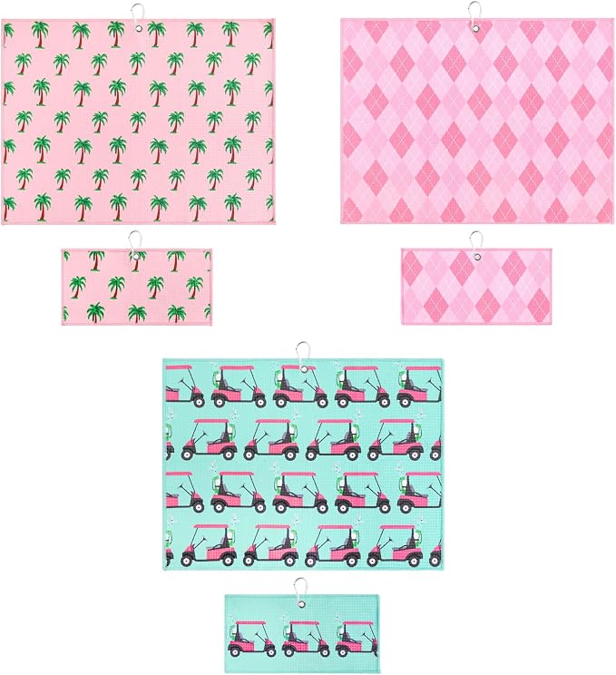 Golf Towel Gift for Golf Bags with Clip for Men & Women, Waffle Weave Microfiber Towel with Industrial Strength Clip Hook for Strong Hold to Golf Carts or Clubs, Set of 6