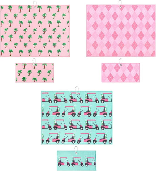 Golf Towel Gift for Golf Bags with Clip for Men & Women, Waffle Weave Microfiber Towel with Industrial Strength Clip Hook for Strong Hold to Golf Carts or Clubs, Set of 6