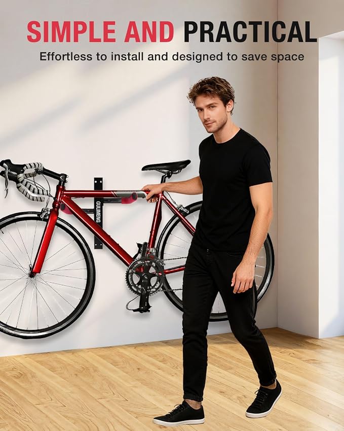 Wall Mount Bike Rack – Horizontal Indoor Bicycle Storage with Flexible Arms – Holds 1 Bike – Safe & Secure Hanger for Road, Mountain, Gravel, Hybrid – For Garage, Apartment, Shed