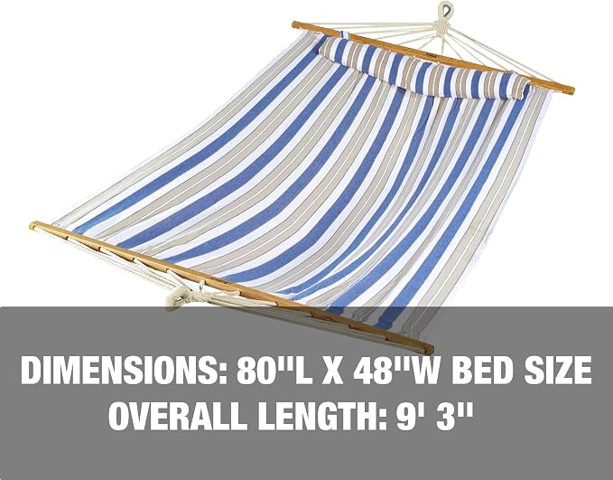 Bliss Hammocks BH-404H 48in Wide Caribbean Hammock w/Pillow, Poolside Patio Backyard Hammock, Includes Straps & Chains, Eco Friendly Polyester & Cotton Blend, 265 Pound Capacity, Nautical Stripe