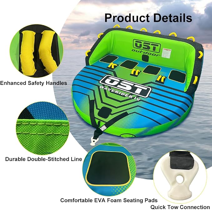 2-4 Person Towable Tubes for Boating, Sofa Style Boat Tube, Water Sports Inflatable Towables Tubes for Boats to Pull, Dual Tow Points, Durable Nylon Cover