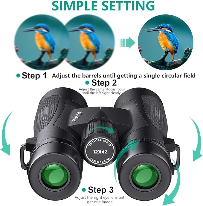 Monocular 12x42 Roof Prism Binoculars for Adults -Monoculars for Adults High Power with BAK4 Prism & FMC Lens, Suitable for Bird Watching Hunting Hiking Camping