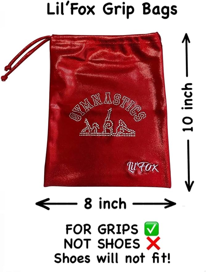 LIL'FOX 8"x10" Drawstring Gymnastics SMALL GRIP BAG 26x20cm - Lightweight Bag for Personal Equipment - Shiny Foil Rhinestones