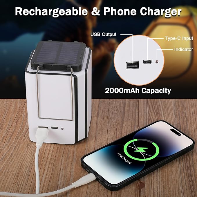 2Pack Solar LED Rechargeable Emergency Camping Lantern,White Solar Rechargeable,Rechargeable Type C,Emergency Lights Hand-Crank Power Generation,Phone Power Supply Function,flashlights