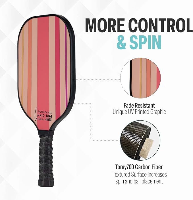 Palms-O-Aces Carbon Fiber Pickleball Paddle – USAPA Approved 16mm T700 Graphite Paddle with Textured Spin Surface | Lightweight Carbon Fiber Pickleball Paddles & Racket | Includes Paddle Cover