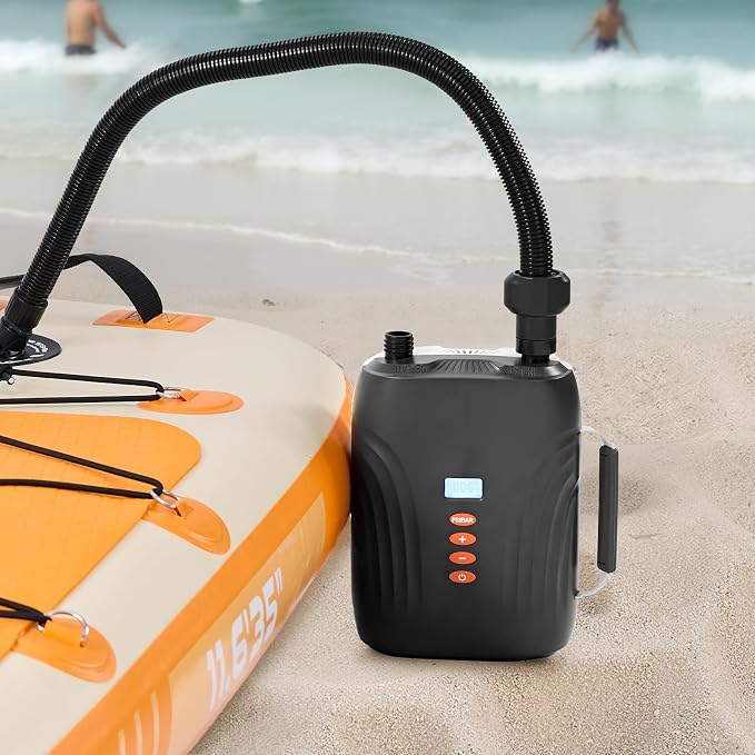20PSI Paddle Board Pump, Rechargeable Battery-Powered, Dual Stage Electric SUP Air Pump with Auto-Off and Deflation Function, Ideal for Inflatable Paddle Board, Tent and Mattress