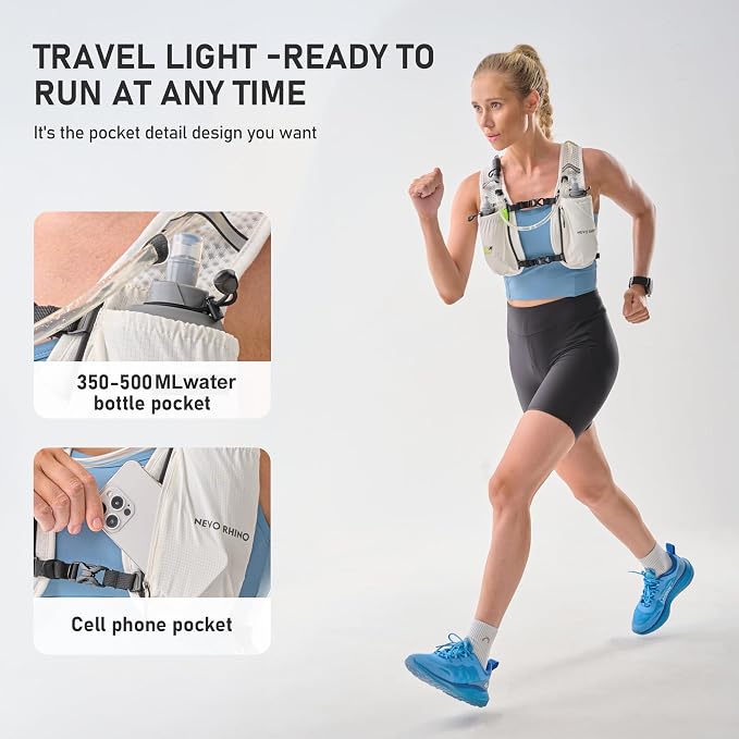 N NEVO RHINO Running Vest, Hydration Vest Pack, Lightweight Hydration Backpack with 1.5L Water Bladder for Hiking, Trail,Cycling,Bike,Marathons for Women Men