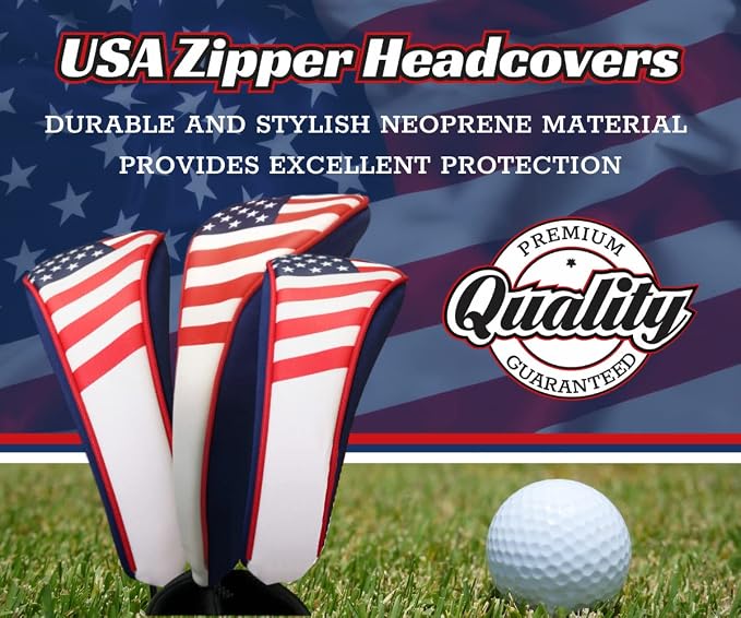 USA Patriot Golf Zipper Head Covers Driver 1 3 5 Fairway Woods Headcovers U.S.A Neoprene Style Patriotic Driver Fits All Fairway Clubs and Drivers up to 460cc