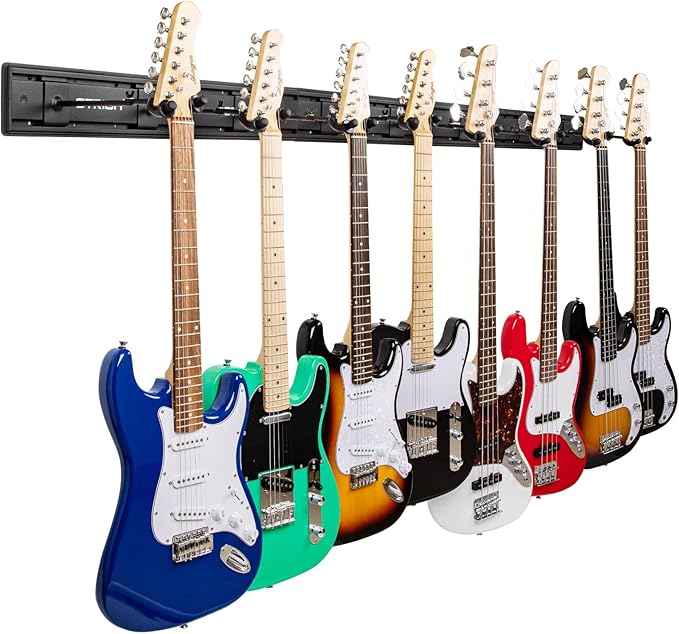 STRICH Guitar Wall Mount Hangers for Multiple Guitars, Holds 8 Guitars, Strong Aluminum Metal Guitar Stand Rack Bass Holder, Adjustable Instruments Display Set, SMH-08A
