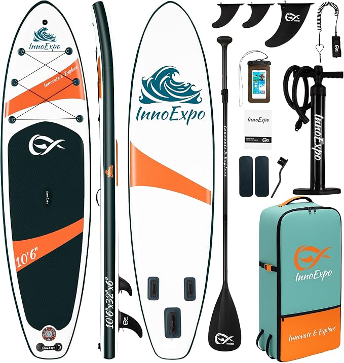 InnoExpo Inflatable Stand Up Paddle Boards with Premium Accessories, Wide Stable SUP Paddle Board Design, Non-Slip Comfort Deck for Youth & Adults