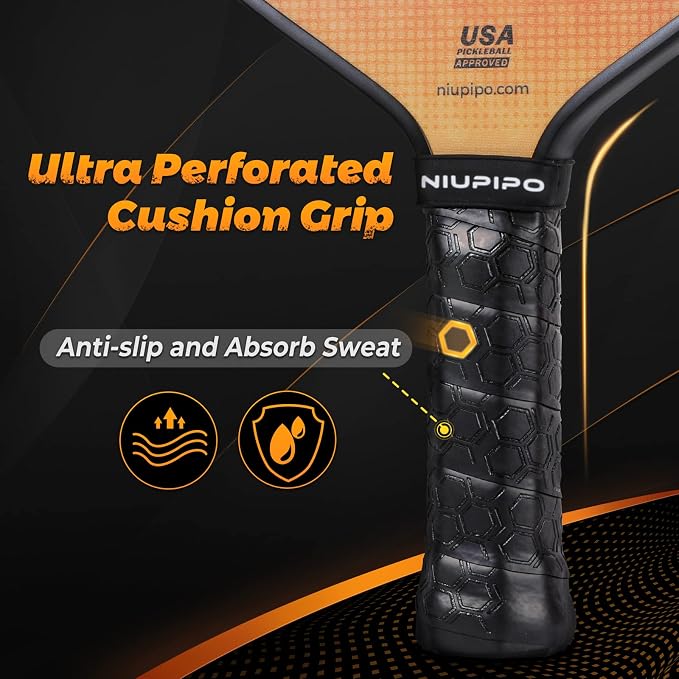 niupipo Pickleball Paddles Set of 2/4/1, USAPA Approved Carbon Fiber & Fiberglass Hybrid, Easy Power, Polypropylene Honeycomb Core, Cushioned 4.72" Grip, Bag/Cover, Pickleball Paddle Set for Men Women