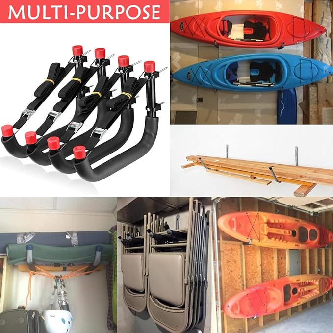Heavy Duty Garage Storage Hooks, 13 Inch Arm Large Wall Mount Hanger with EVA Protector, Garage Racks & Organizer for Ladders, Folding Chairs, Kayak, Surfboard, Garden Tool